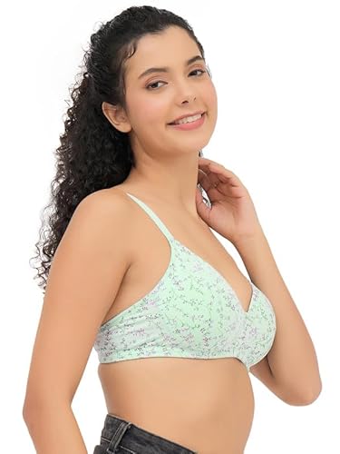 Clovia Women’s Green Cotton Printed T-Shirt Bra – Lightly Padded, Wire-Free, Full-Cup Comfort